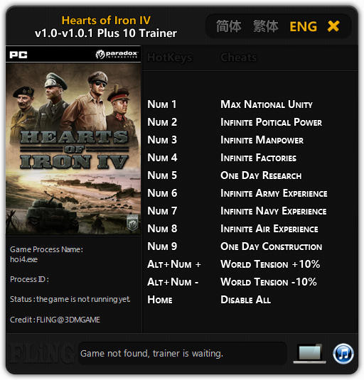 Трейнер +10 для версий 1.0 - 1.0.1 от FLiNG