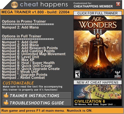Трейнер +13 для версии 1.800 Build 22028 (+ETERNAL REALMS) от CheatHappens.com