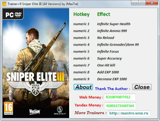 Трейнер +9 для версии 1.0 от MaxTre