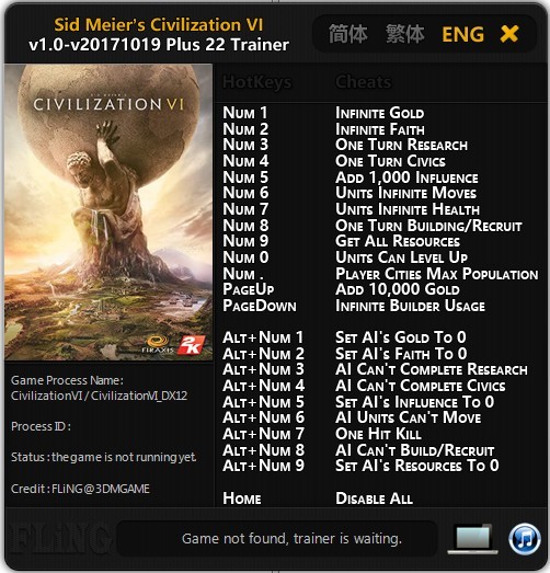 Трейнер +22 для версии 1.0 - Update 19.10.2017 от FLiNG