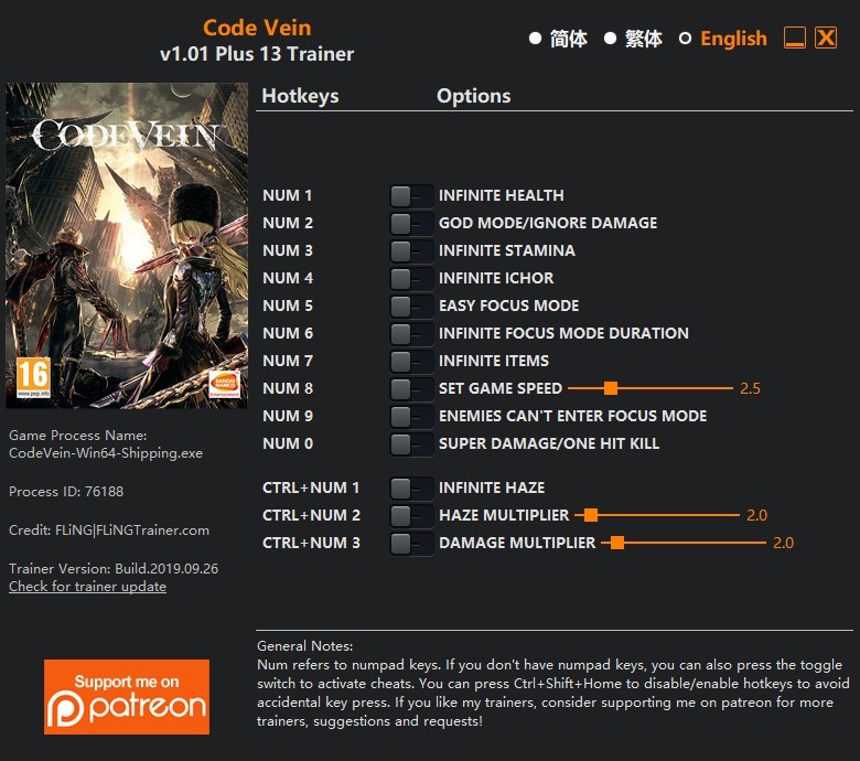 Трейнер +13 для версии 1.01 от FLiNG