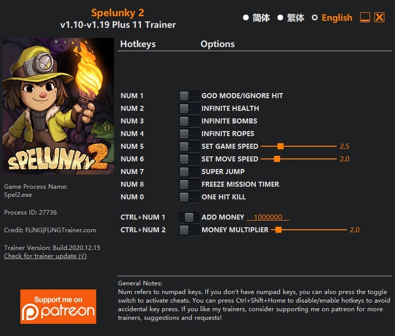 Трейнер +11 для версии 1.19.7 от FLiNG