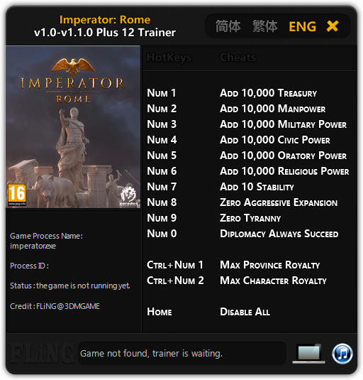 Трейнер +12 для версии 1.1.0 от FLiNG