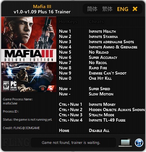 Трейнер +16 для версий 1.0 - 1.09 от FLiNG