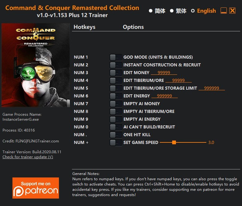 Трейнер +12 для версий 1.0 - 1.153 от FLiNG