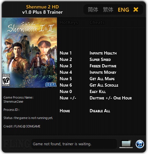 Трейнер +8 для Shenmue 2 HD верии 1.0 от FLiNG
