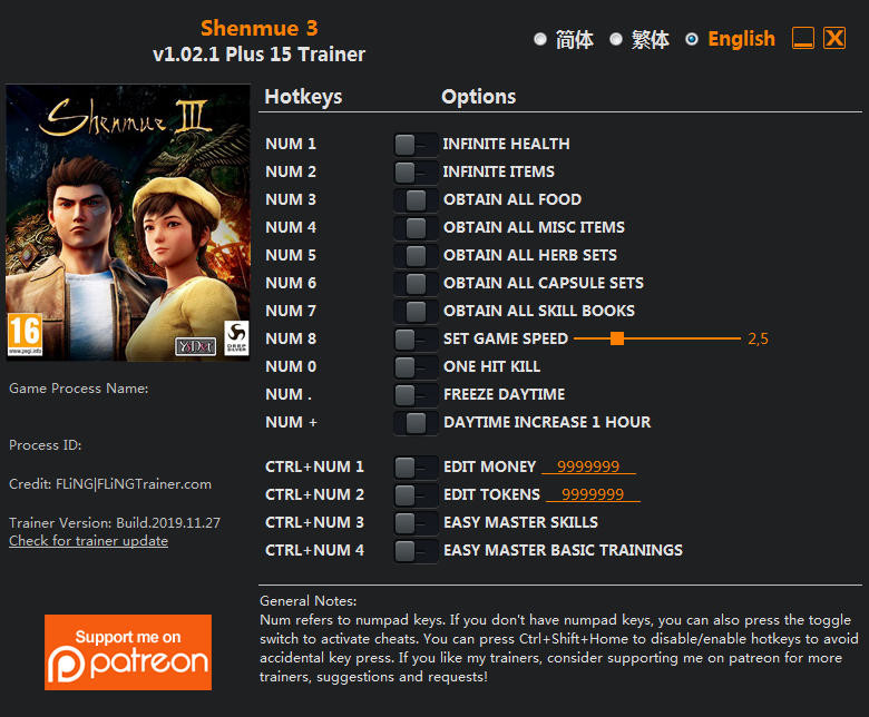 Трейнер +15 для версий 1.02 - 1.02.1 от FLiNG