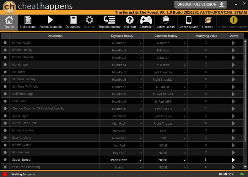 Трейнер +21 для версии 1.0 BUILD 2816231 (+FOREST VR) от CheatHappens.com