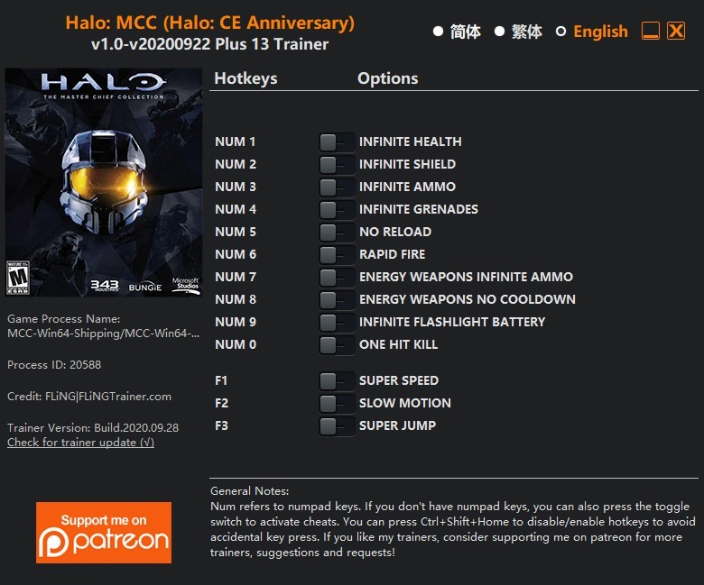 Трейнер +13 для Halo: CE Anniversary версии 1.0 (22.09.2020) от FLiNG