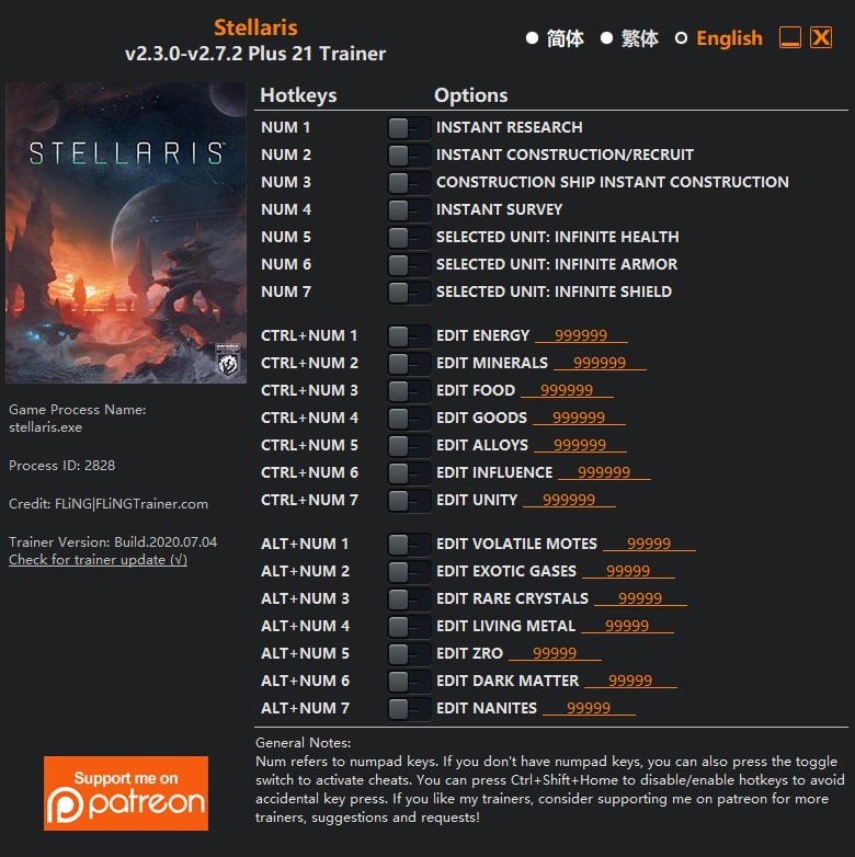 Трейнер +21 для версий 2.3.0 - 2.7.2 от FLiNG