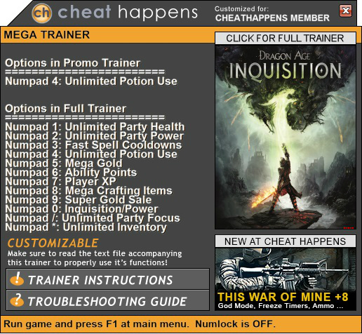 Трейнер 1.3. Dragon age Inquisition трейнер. Inquisitor Trainer игра. Драгон эйдж ориджин трейнер. Тренер инквизиции.