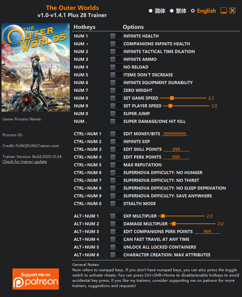 Трейнер +28 для версии 1.4.1 (24.10.2020) от FLiNG