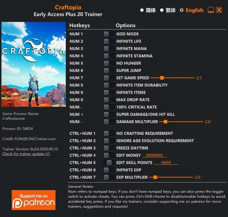 Трейнер +20 для версии от 10.09.2020 от FLiNG