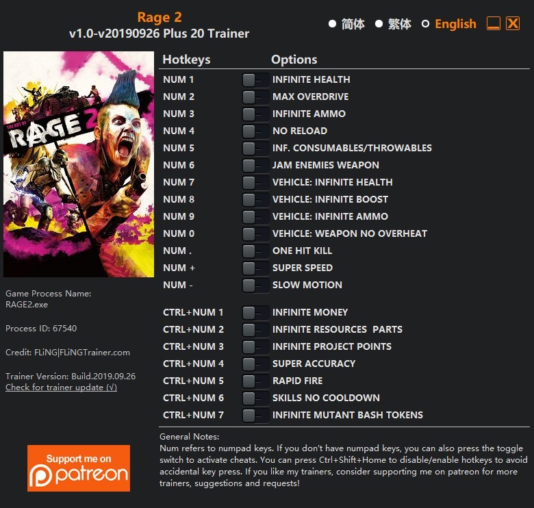 Трейнер +20 для версии 1.0 (26.09.2019) от FLiNG