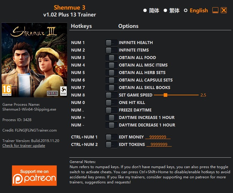 Трейнер +13 для версии 1.02 от FLiNG