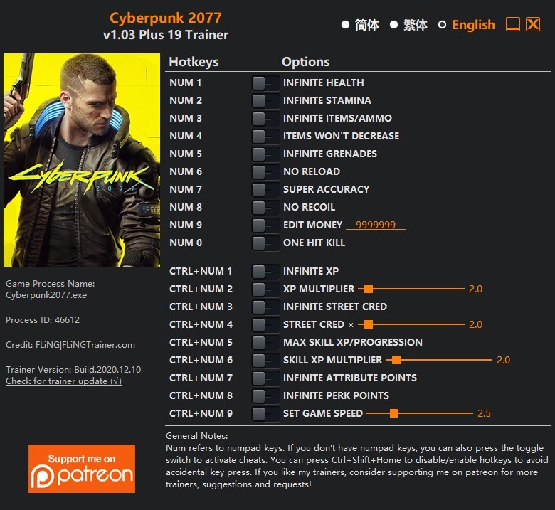 Трейнер +19 для версии 1.03 от FLiNG