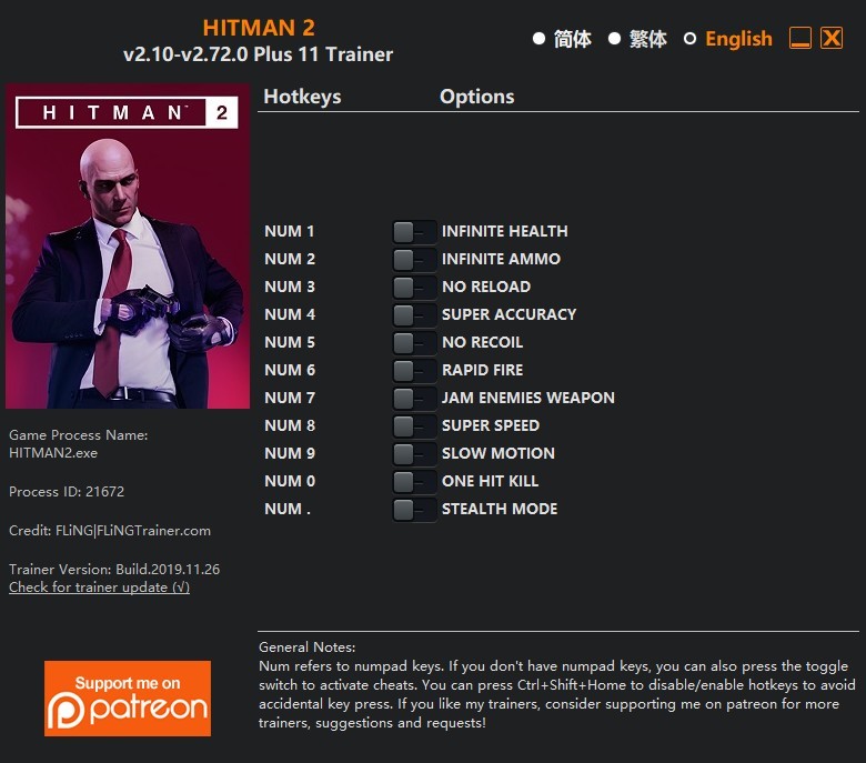 Трейнер +11 для версий 2.10 - 2.72.0 от FLiNG