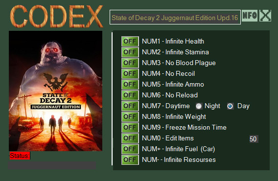 Трейнер +12 для версии с установленным Update 16 от CODEX