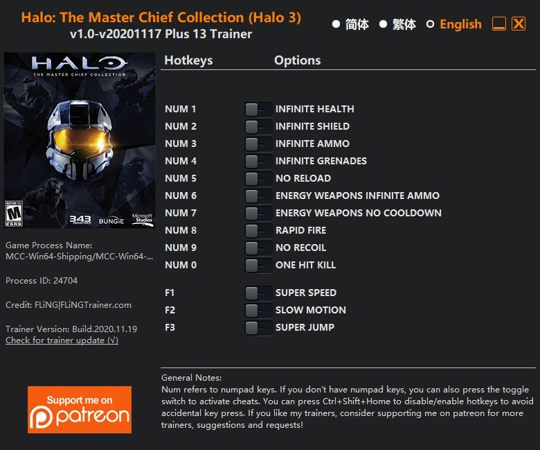 Трейнер +13 для Halo 3 версии 1.0 (17.11.2020) от FLiNG
