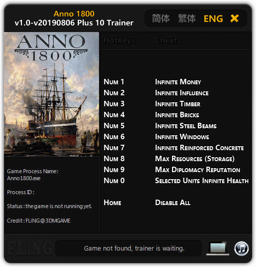 Трейнер +10 для версии 1.0 (06.08.2019) от FLiNG