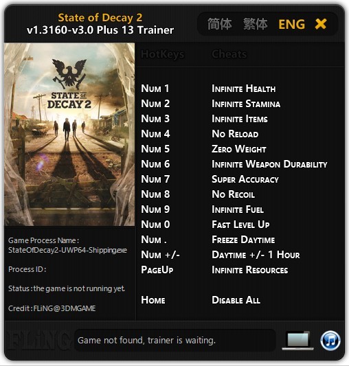 Трейнер +13 для версий 1.3160 - 3.0 от FLiNG