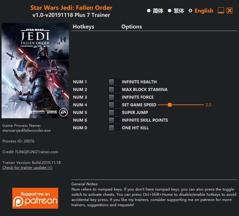 Трейнер +7 для версии 1.0 (18.11.2019) от FLiNG