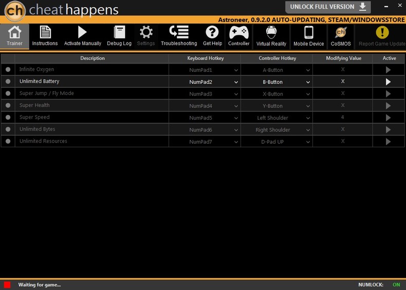 Трейнер +7 для версии 0.9.2.0 (STEAM+WINDOWS STORE) от CheatHappens.com