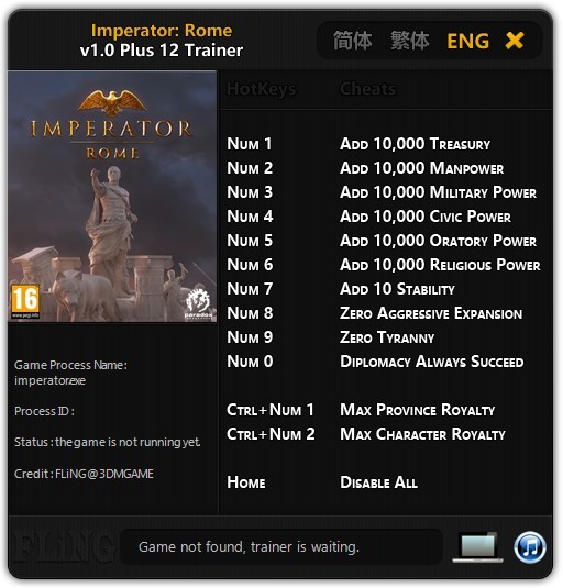 Трейнер +12 для версии 1.0 от FLiNG