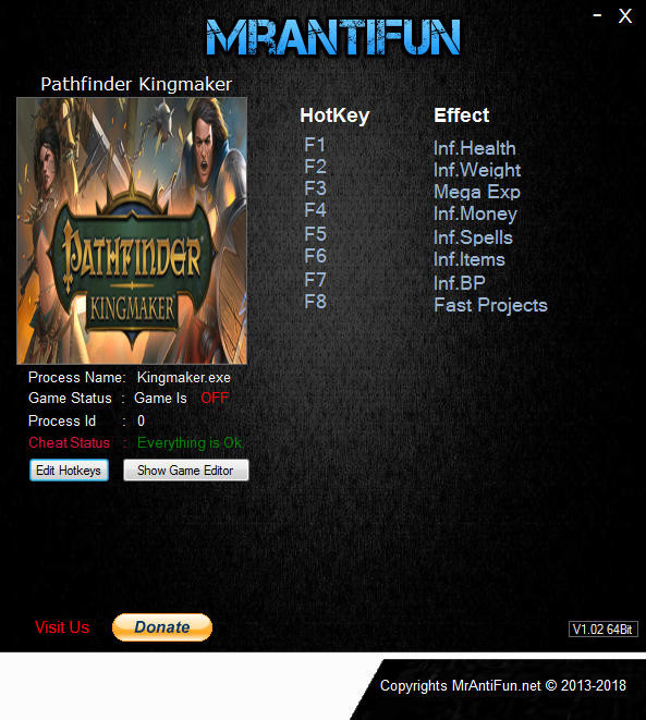 Трейнер +8 для версии 1.0.12 от MrAntiFun