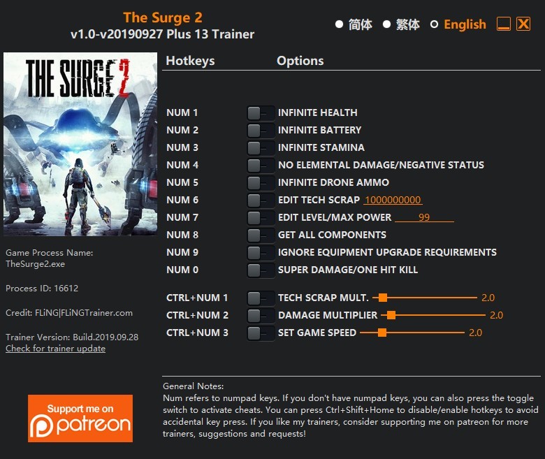 Трейнер +13 для версии 1.0 (27.09.2019) от FLiNG