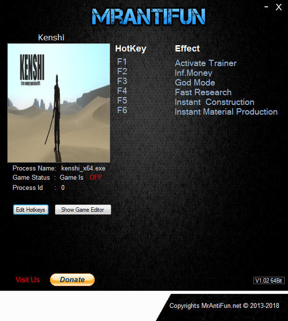 Трейнер +5 для версии 0.99.16 64bit от MrAntiFun