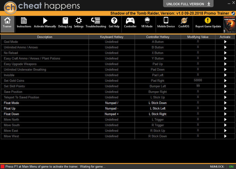 Трейнер +11 для версии 1.0 (09.20.2018) ри CheatHappens.com