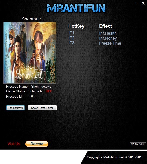 Трейнер +3 для Shenmue 1 HD версии 26.08.2018 от MrAntiFun
