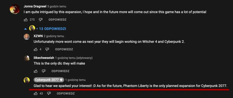 Комментарии под официальным трейлером Cyberpunk 2077: Phantom Liberty
